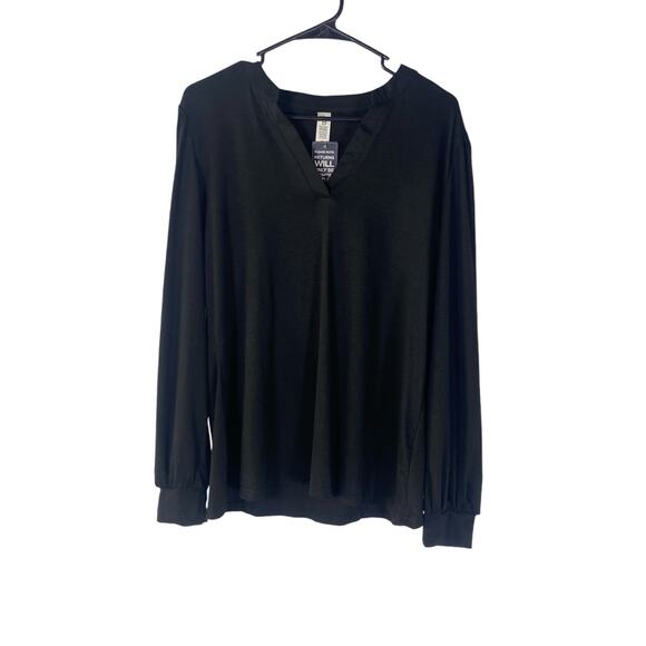 Womens black v neck long sleeve casual shirt size Large - Picture 1 of 5
